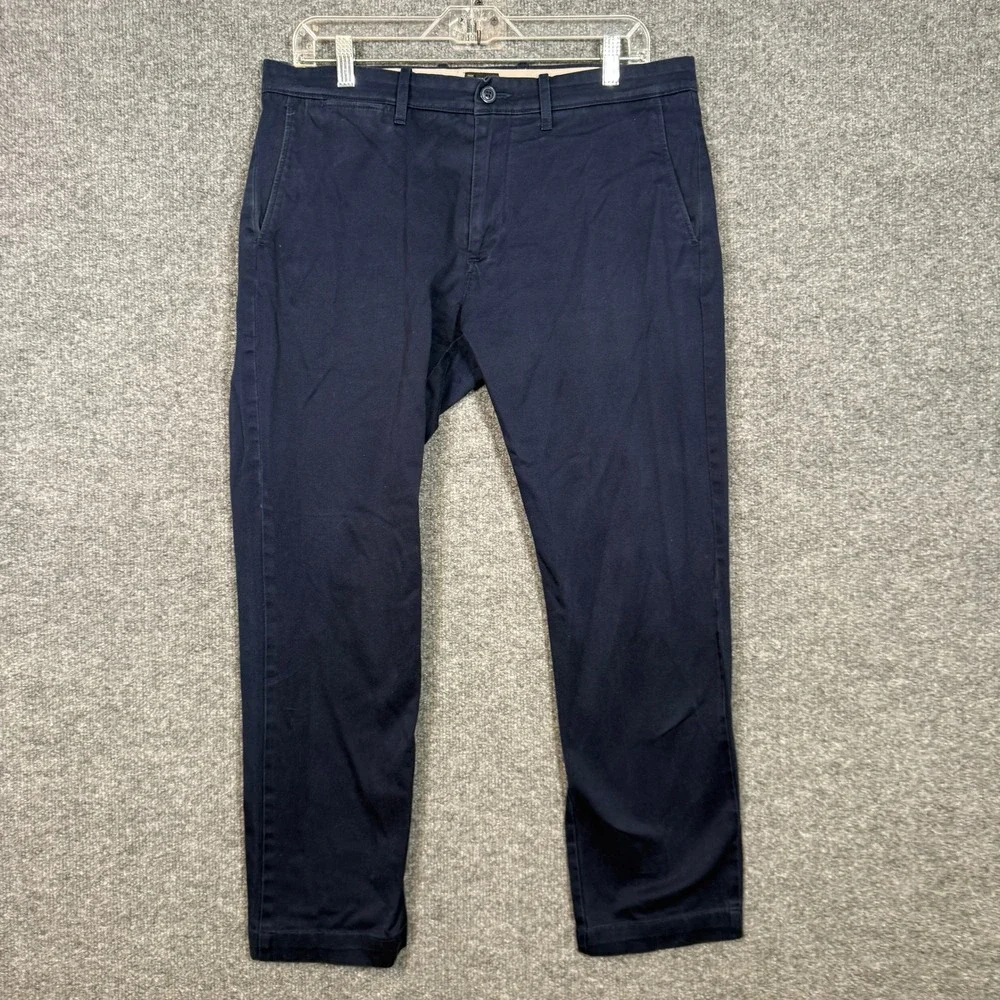 J Crew Stretch Chino Pants Mens 33x28 Navy Blue Stretch Flat Front Cotton Casual